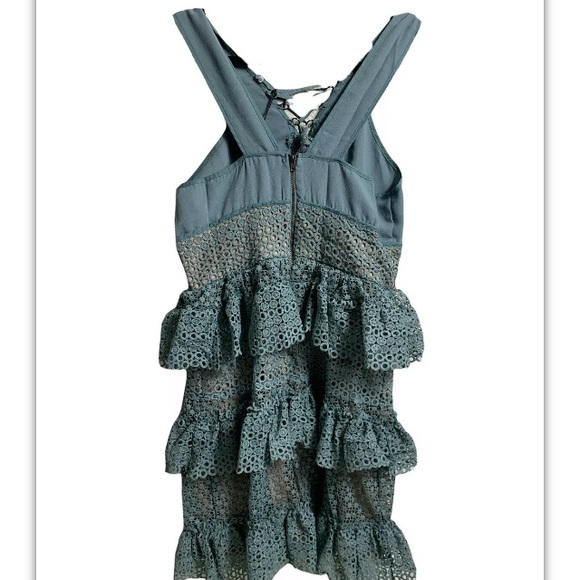 Corset Dress Sage Ruffle Crochet Lace Medium Semi Formal Cocktail Party Layered - Picture 10 of 12